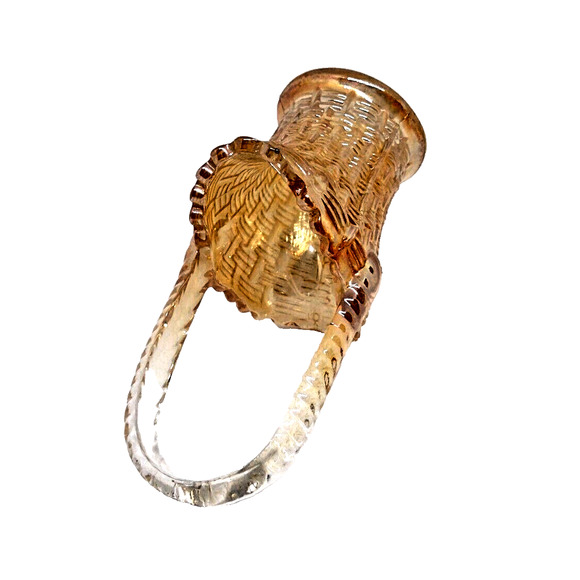 Vintage Iridescent Marigold Carnival Glass Basket, Weave Pattern, Dugan - Picture 4 of 6